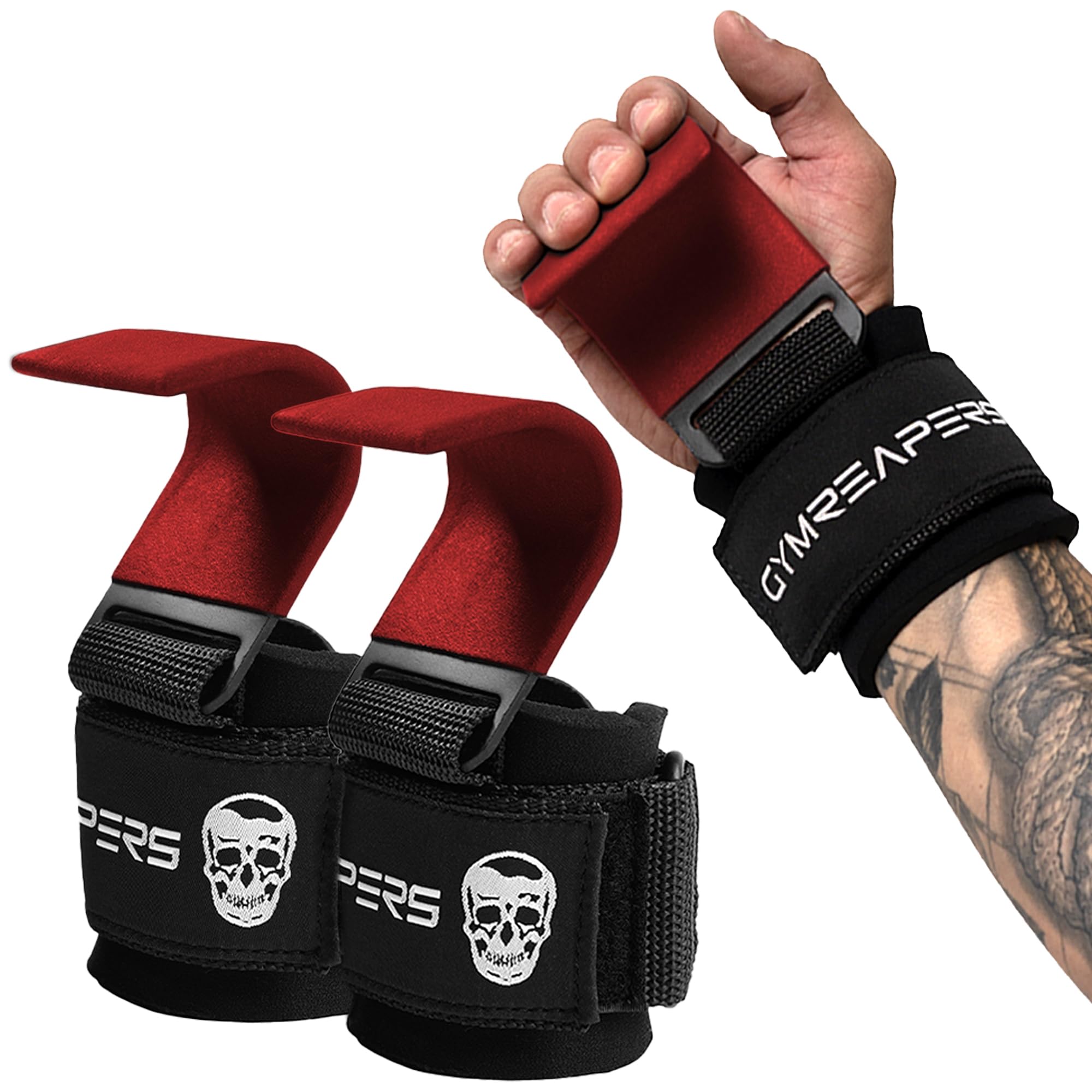 Gymreapers Weight Lifting Hooks (Pair), Heavy Duty Power Wrist Straps Hand Grip Support For Deadlifts, Pull Ups, Shrugs - Gym Gl