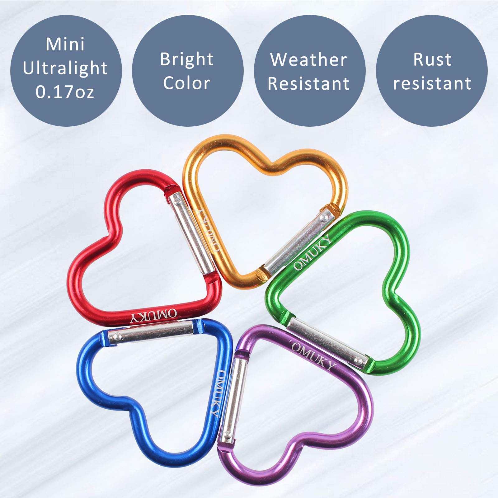Omuky Multicolor Carabiner Hook Heart Shape Clips Camping Accessories Keychain For Outdoor Hiking Traveling 10-Pack (Heart-10Pcs
