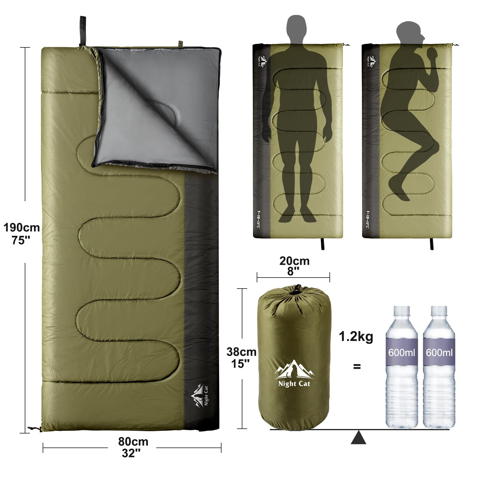 Night Cat Camping Sleeping Bag For Adults 3 Seasons Portable Lightweight Backpacking Hiking Traveling Indoor Outdoor Temperature