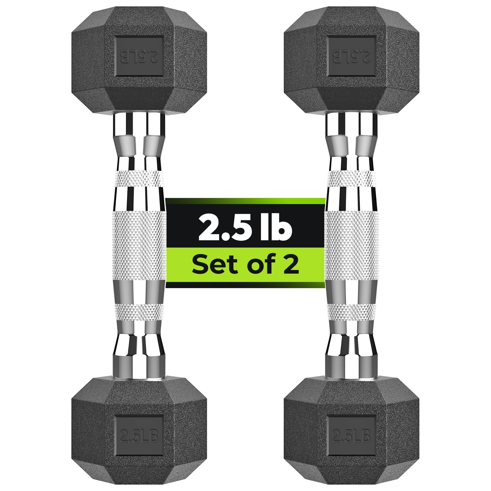 Hex Dumbbell Rubber Encased Dumbbell Strength Training Hex Dumbbell, Hand Weight For Workout & Exercise/Pair Of 2.5Lb