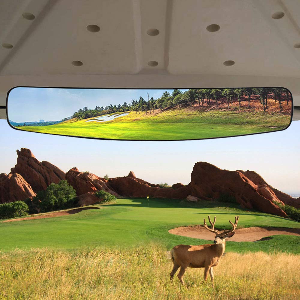 Hkoo Golf Cart Rear View Mirror,16.5'' Extra Wide 180 Degree Panoramic Rear View Mirror Fit For Golf Cart Ezgo Club Car Yamaha (