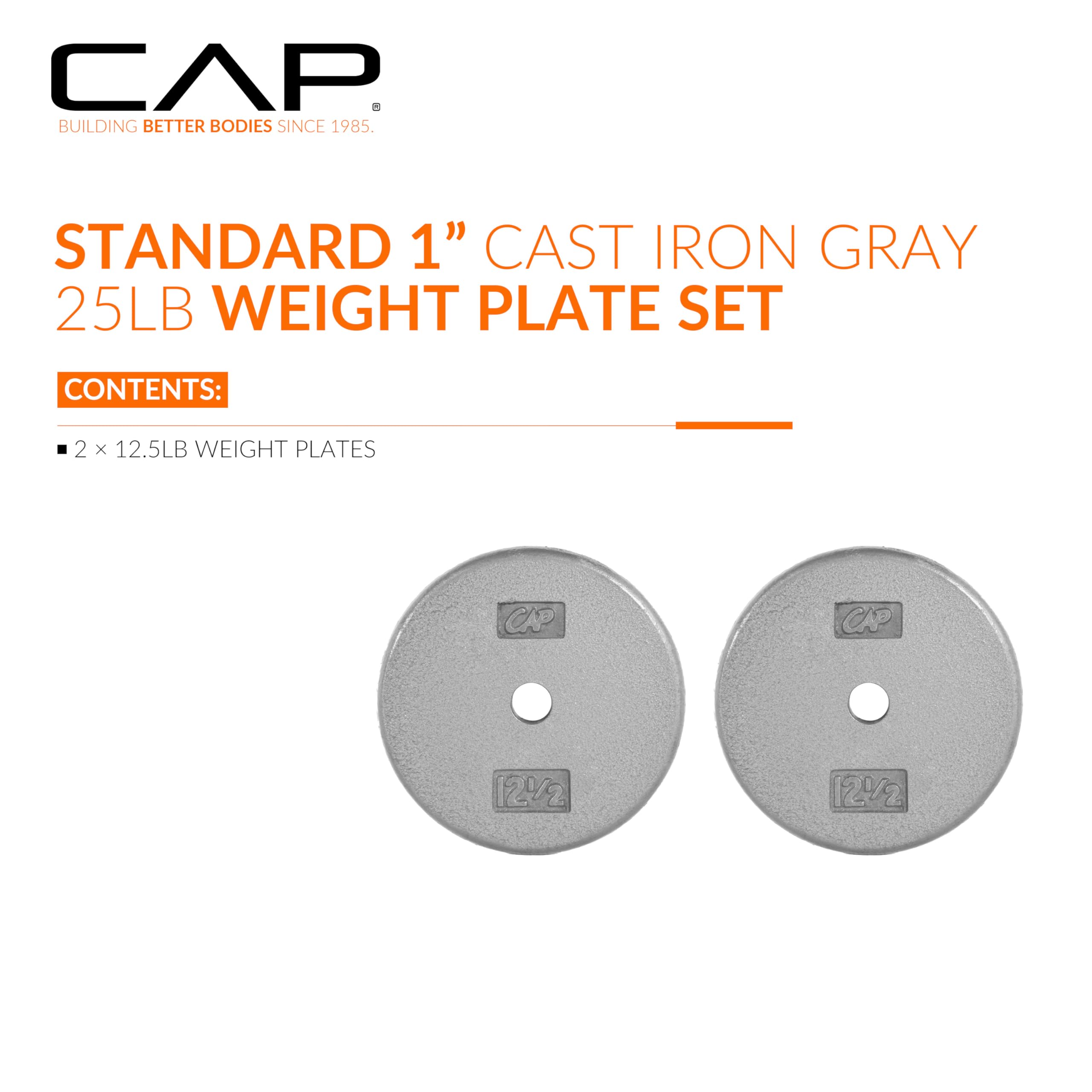 CAP Barbell Cast Iron Standard 1-Inch Weight Plate Set - Barbell Weights for Home Gym, Strength Training, and Weightlifting, 12.