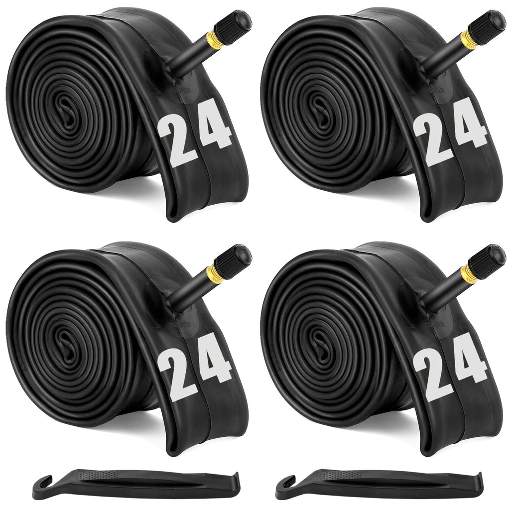 24'' Bicycle Tubes Fit 1.75/1.95/2.125, 4 Pack Bike Interior Tube - Schrader Valve With 2 Tire Levers, Professional Bike Inner T
