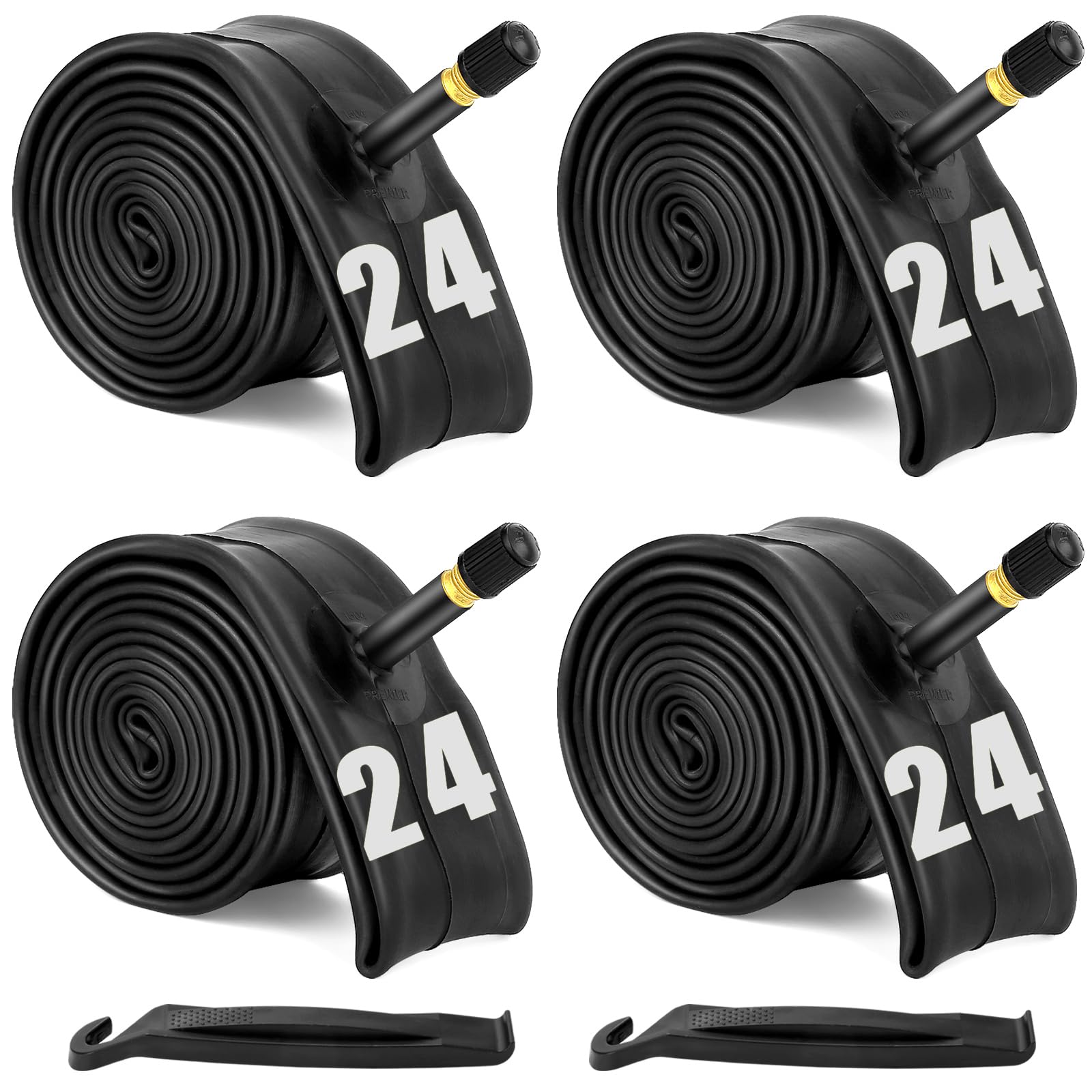 24'' Bicycle Tubes Fit 1.75/1.95/2.125, 4 Pack Bike Interior Tube - Schrader Valve With 2 Tire Levers, Professional Bike Inner T