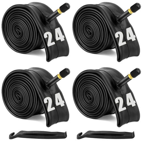 24'' Bicycle Tubes Fit 1.75/1.95/2.125, 4 Pack Bike Interior Tube - Schrader Valve With 2 Tire Levers, Professional Bike Inner T