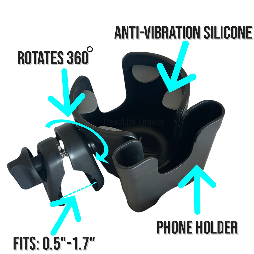 The Cardio Buddy - Water Bottle And Phone Holder - Designed For Most Treadmills, Ellipticals, Exercise Bikes