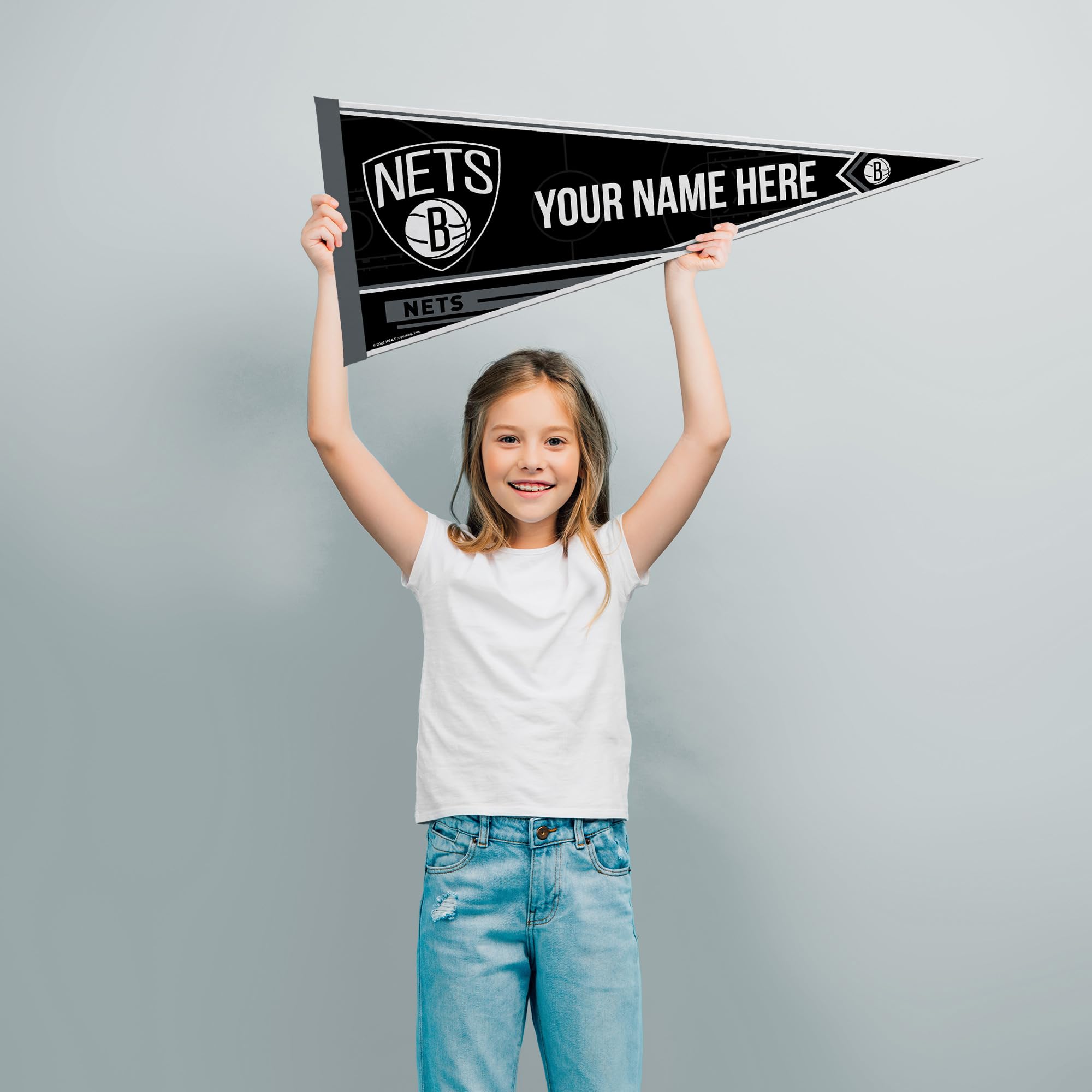 Rico Industries Nba Basketball Brooklyn Nets Personalized - Custom 12'' X 30'' Soft Felt Pennant - Ez To Hang
