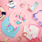 4 Pieces Swim Cap Kids Unicorn Silicone Waterproof Age 2-12 Cute Swim Caps With Goggles For Long And Short Hair Kids Children Bo