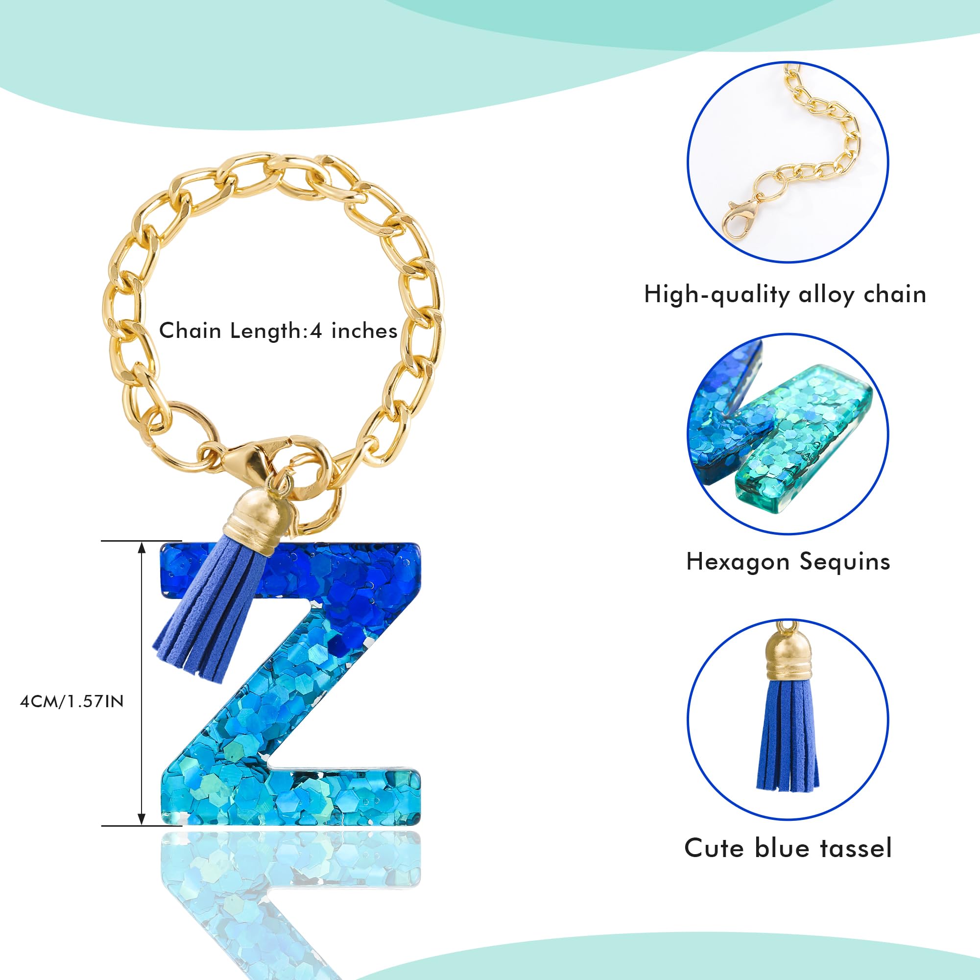 Letter Charm Accessories for Stanley Cup 1 PCS Cute Initial Keychain Handle Charm for Stanley Tumbler for Women Blue Letter Z
