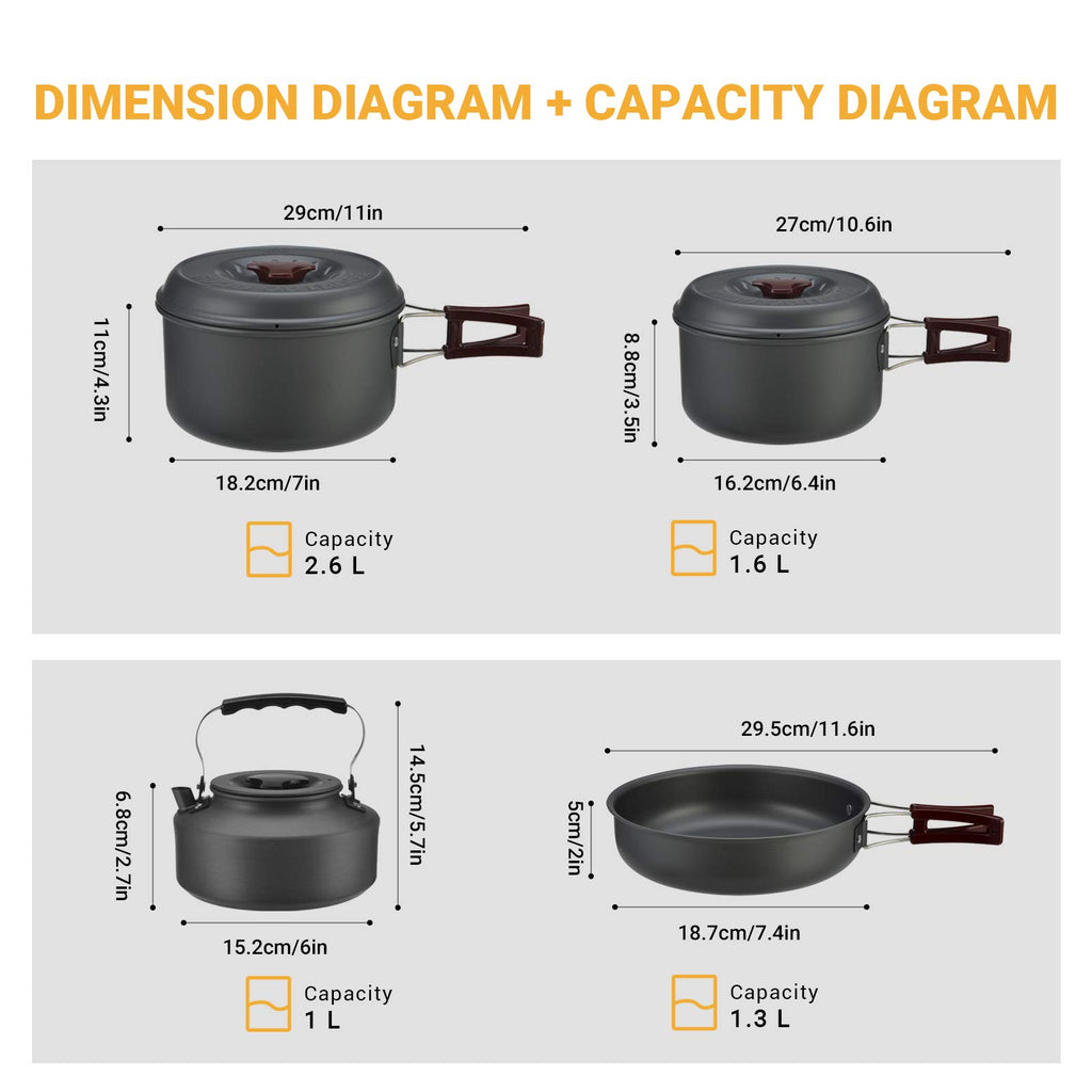 Bulin Camping Cookware Mess Kit, Backpack Portable Campfire Cooking Pots Pans Kettle Set, Durable Lightweight Aluminum Cook Gear