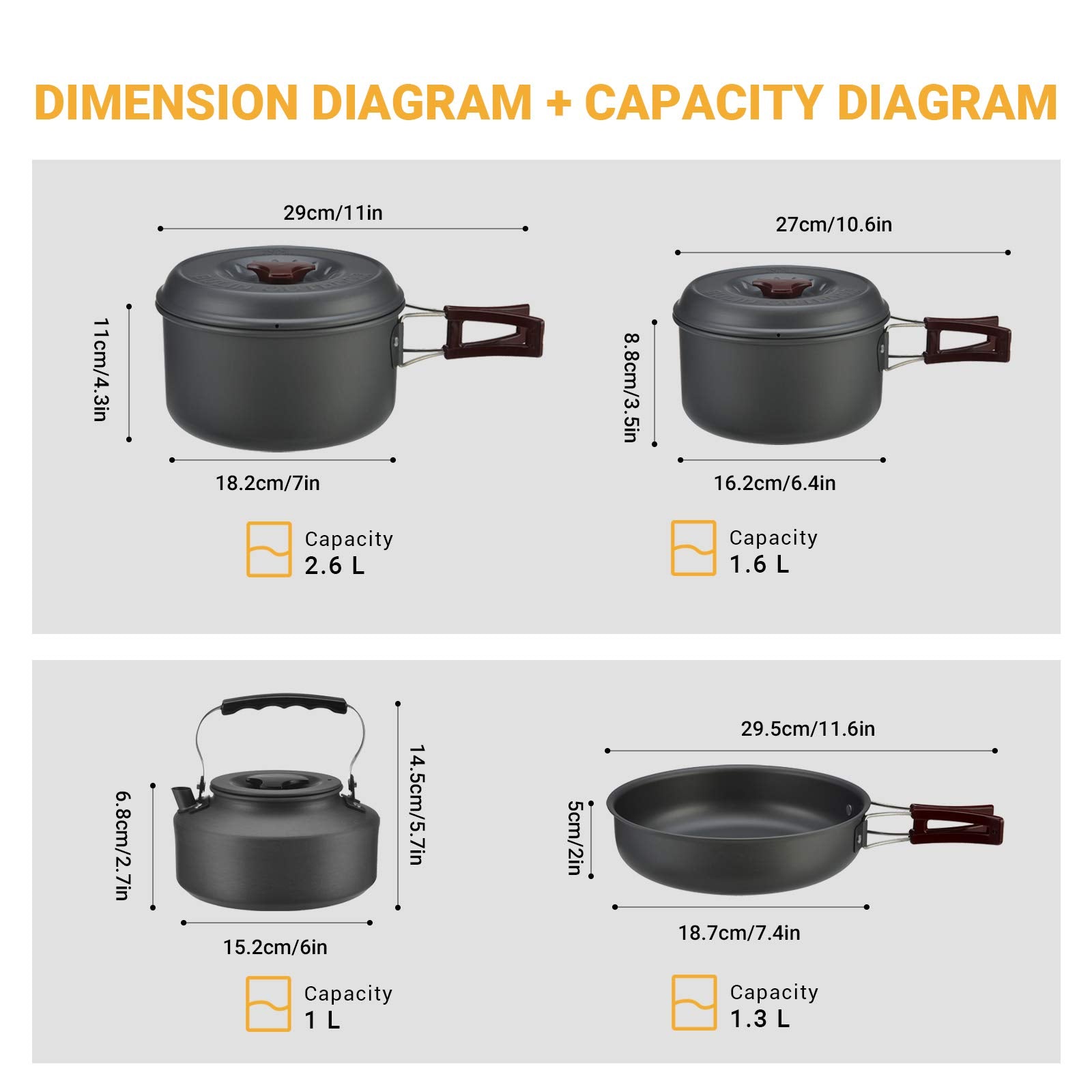 Bulin Camping Cookware Mess Kit, Backpack Portable Campfire Cooking Pots Pans Kettle Set, Durable Lightweight Aluminum Cook Gear