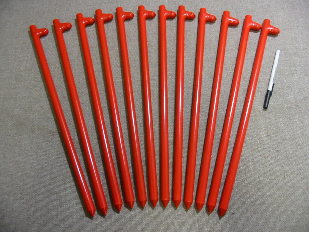 A 12 Pack Of Heavy Duty Steel Tent Stakes 18'' Long