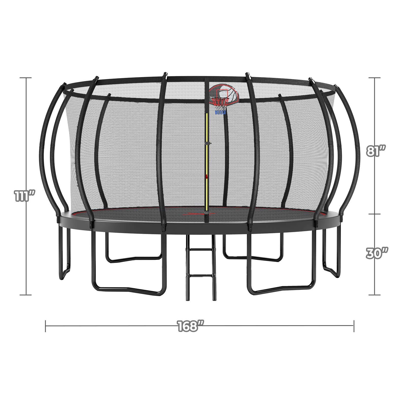 Lyromix 14FT Trampoline Outdoor with Basketball Hoop, Trampoline with Lights for Kids and Adults, Recreational Trampolin with Sp