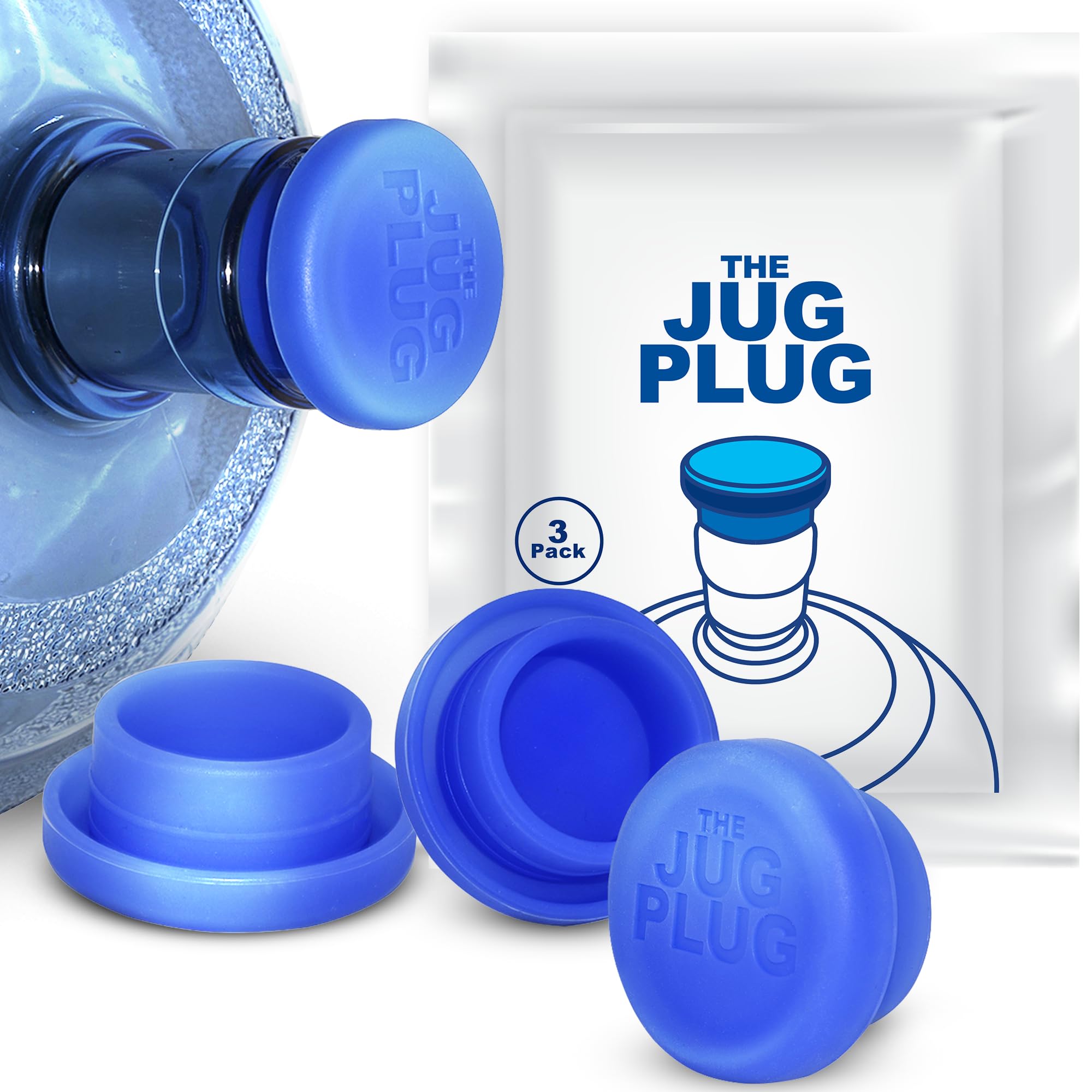 The Jug Plug Original 5 Gallon Water Jug Cap Reusable - No Spill Silicone 3 & 5 Gallon Water Jug Lid Fits 55Mm Bottles - Easy-To