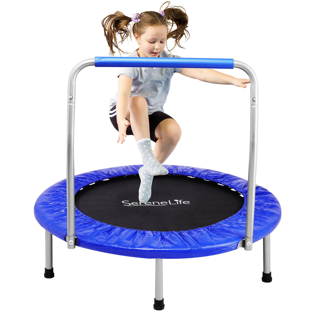 SereneLife 36 Mini Foldable Toddler Trampoline with Handle Bar, Rebounder Trampoline for Kids, Indoor/Garden Fitness & Play, Exe