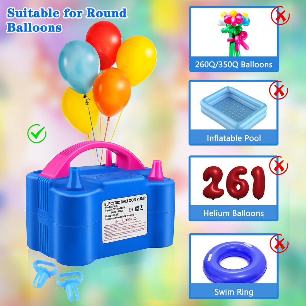 Electric Balloon Pump,Qipump 110V 600W Balloon Blower Inflator Dual Nozzle Air Pump Balloons Inflator For Decoration, Party, Spo