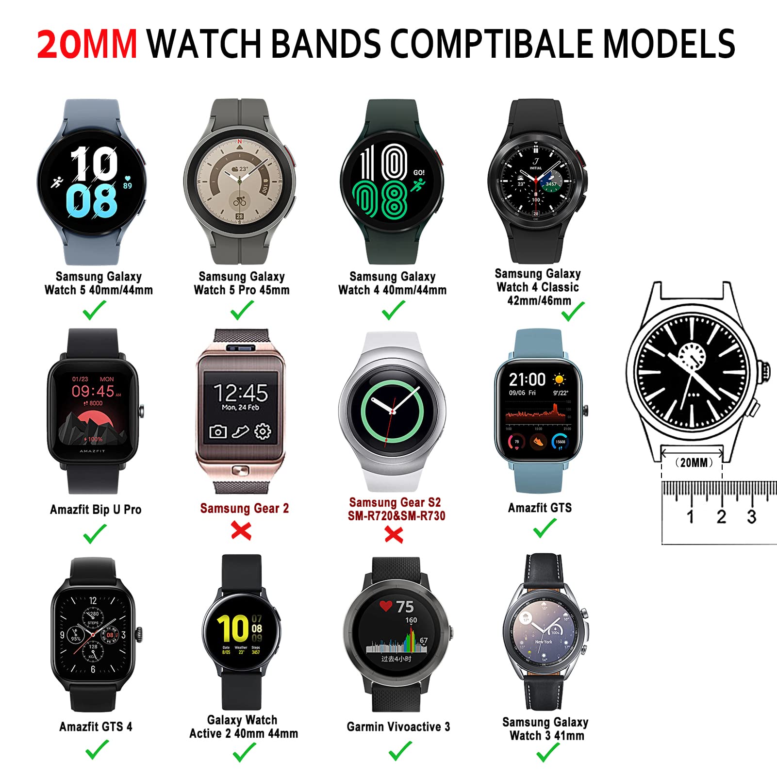Elastics Watch Band For Samsung Galaxy Watch 5 Bandgalaxy Watch 4 Band5 Pro 45Mm4 Classic 46Mm 42Mm3 41Mm42Mmactive 2,Stretch Br