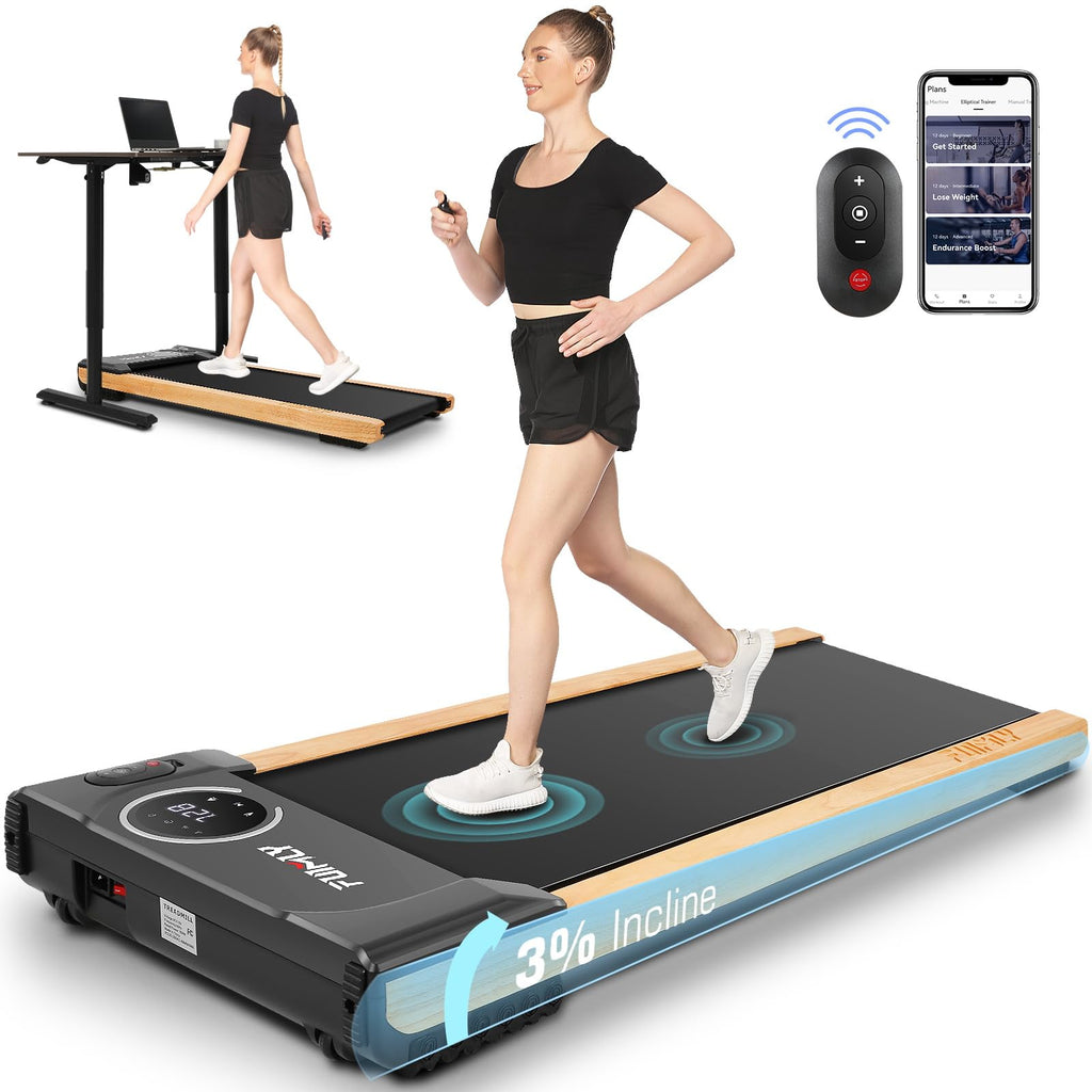 Funmily Walking Pad Treadmill With Incline,2.5Hp Brushless Wooden Under Desk Treadmill With Smart App,300 Lb Capacity,2 In 1 Por