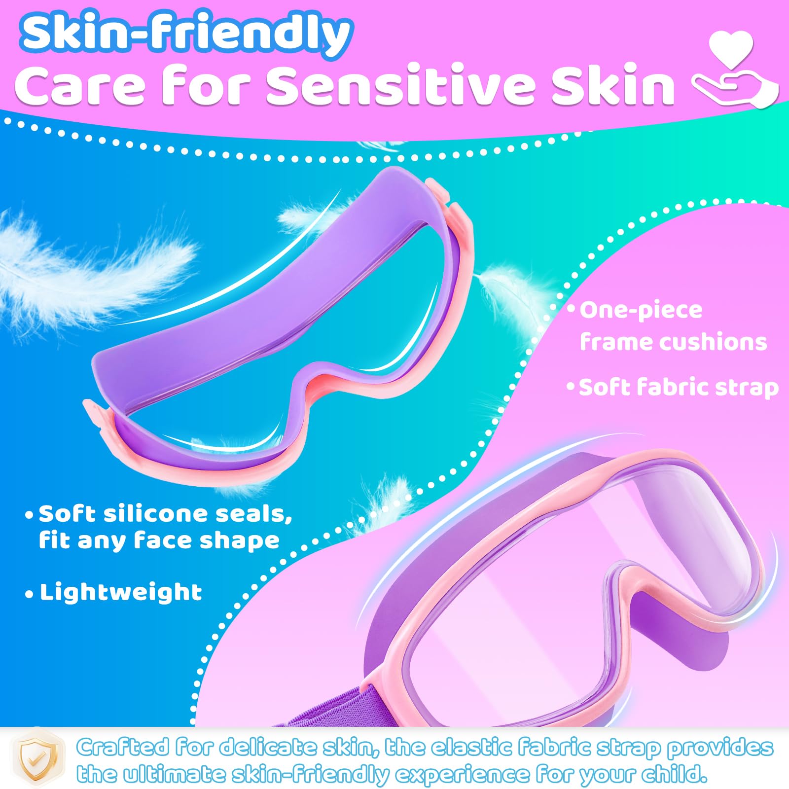 Vvinca Kids Goggles With Comfort Fabric Strap, Kids Swim Goggles Wide View Anti-Fog/Uv No Leaking Swimming Goggles For 3-14