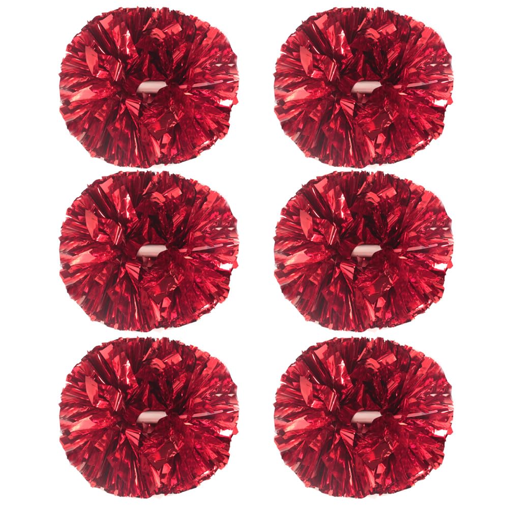 Hooshing 6Pcs Red Cheerleading Pom Poms Metallic Cheer Pompoms With Baton Handle For Kids Adults Team Spirit Sports Dance Cheeri