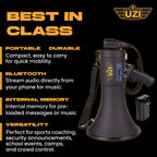 Uzi High Power Loud Big Bluetooth Megaphone 50W, Real Siren, Bullhorn, Rechargeable Battery, Portable Speaker, Pa System, Adjust