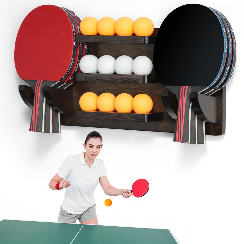 Ikkle Ping Pong Paddle Holder Wall Mounted Table Tennis Racket Display For 6 Paddles And 12 Balls Storage, Ping Pong Accessories