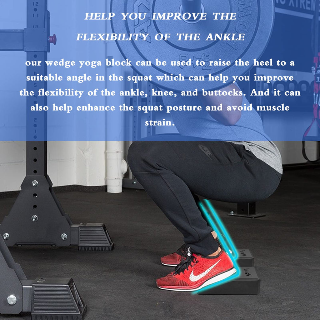 2 Pack Squat Wedge Blocks - Non Slip Professional Squat Ramp For Heel Elevated Squats Calf Raises Platform, For Men Women, Slant