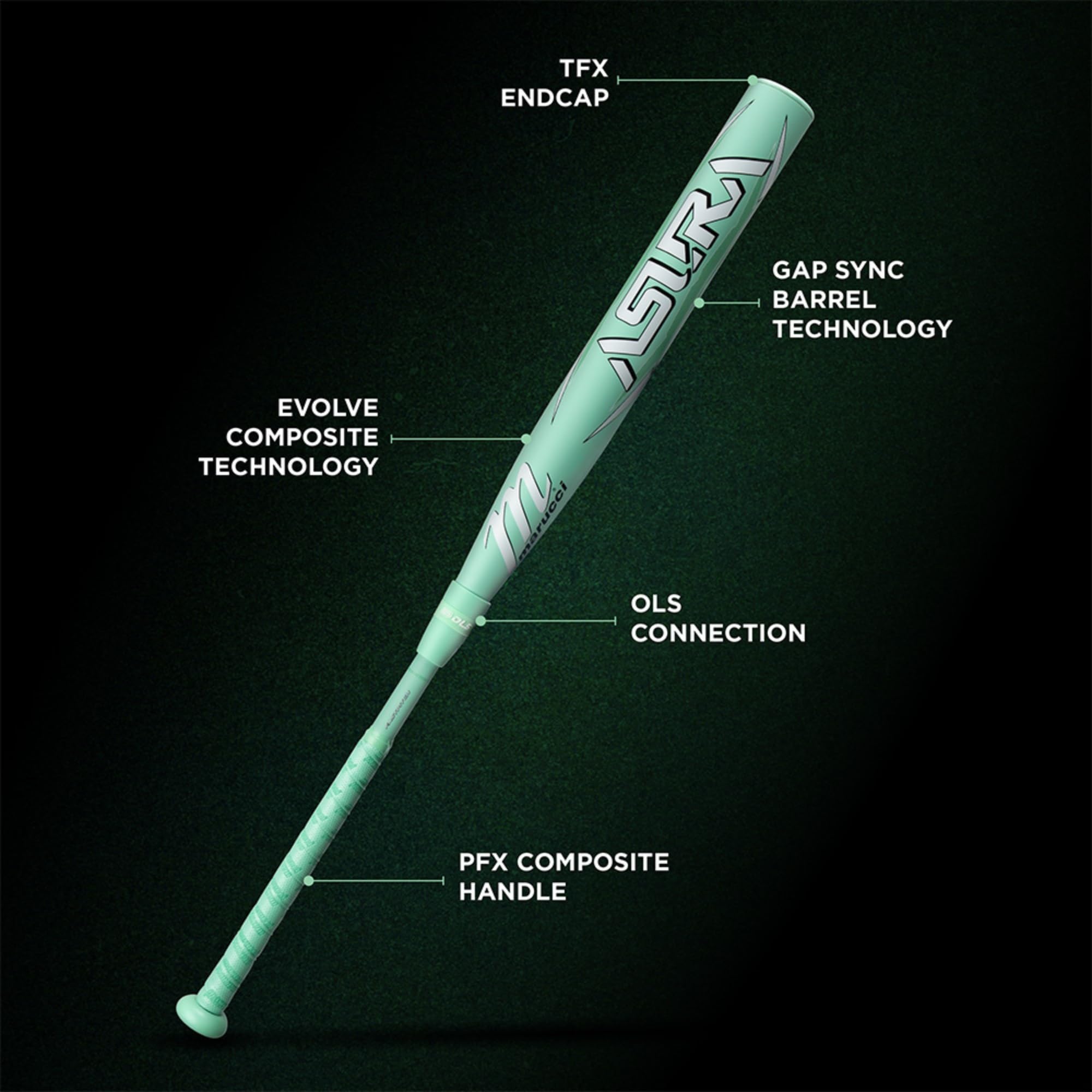 Marucci, Asura Fastpitch Softball Bat, Composite, -10 Drop, Mint, 33 / 23 oz