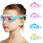 Vvinca Kids Swim Goggles, Wide View Anti-Fog Quick Adjustable Strap Swim Mask With Ear Clip Nose Clip For Children Swimming Less