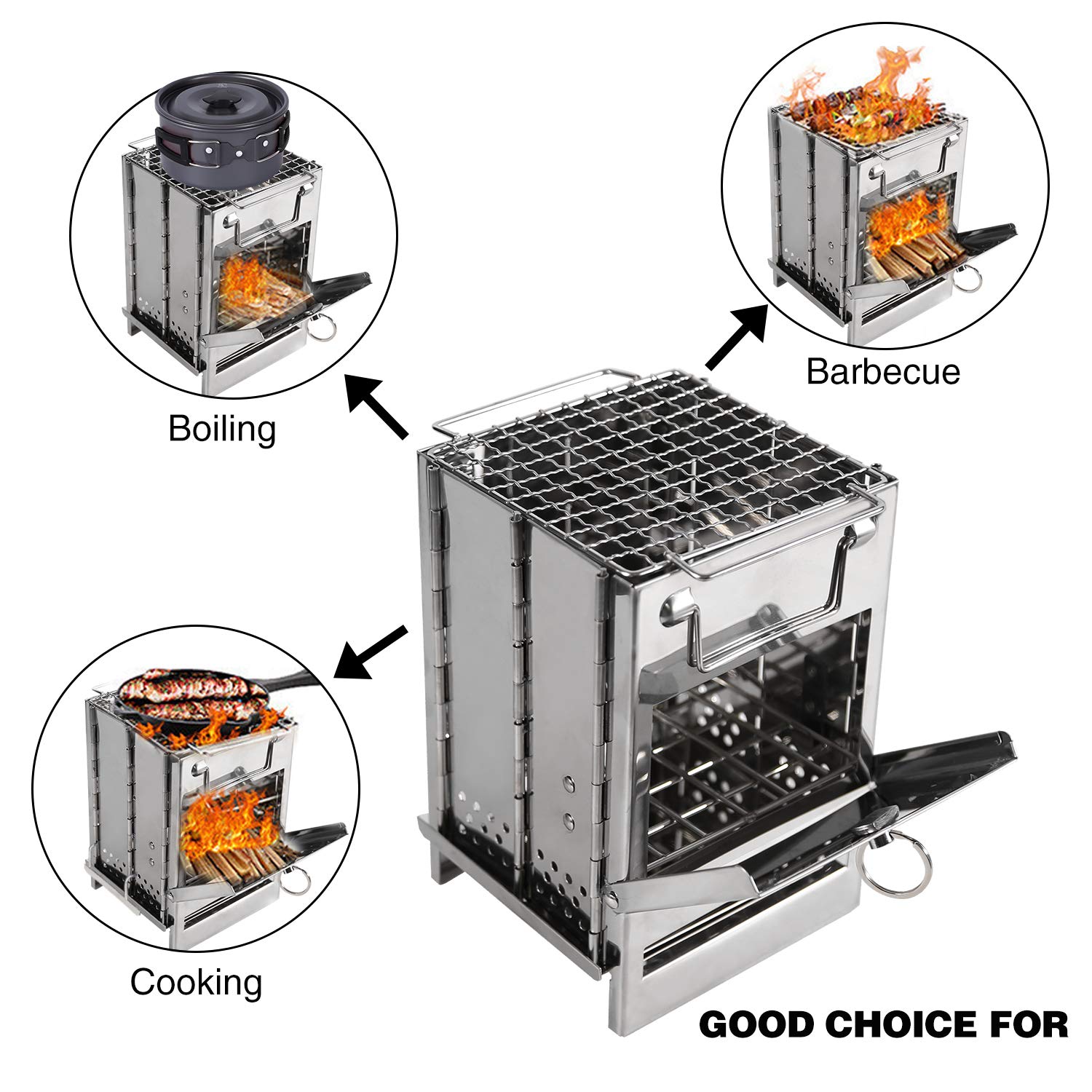 Redcamp Wood Burning Camp Stove Folding Stainless Steel 304# Grill, Small Portable Backpacking Stove For Hiking Camping Picnic B