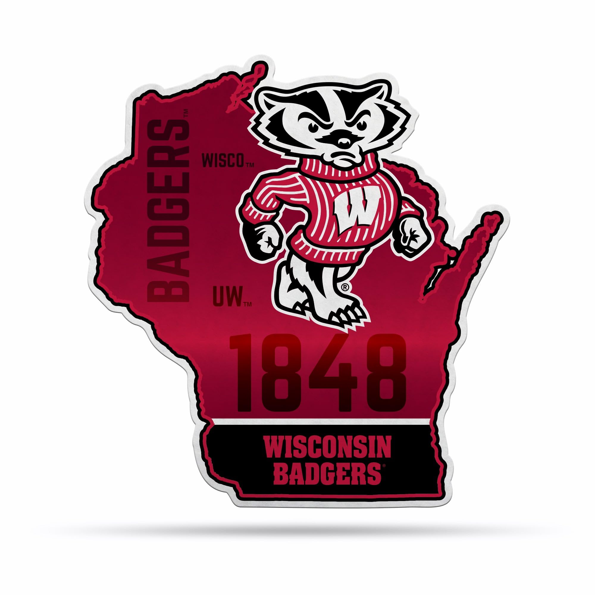 Rico Industries Ncaa Wisconsin Badgers State Shape Shape Cut Pennant - Home And Living Room D  Cor - Soft Felt Ez To Hang, 18X0.