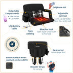 Alpcour Heating Massage Stadium Seat - Deluxe Reclining Bleacher Chair With Back & Arm Support - Built-In Heater And Massager -