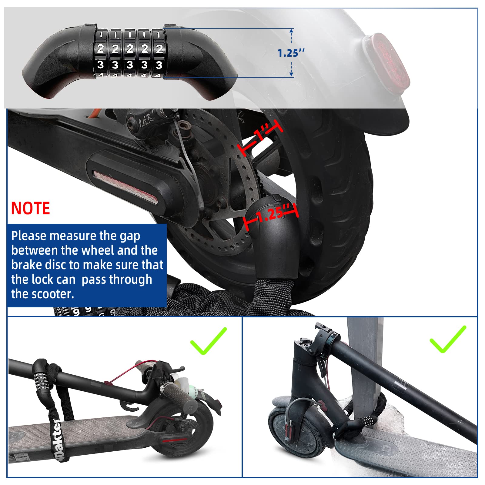 Ndakter Bike Chain Lock, 5 Digit Combination Heavy Duty Anti Theft Bicycle Chain Lock, Security Resettable Bike Locks For Bike,
