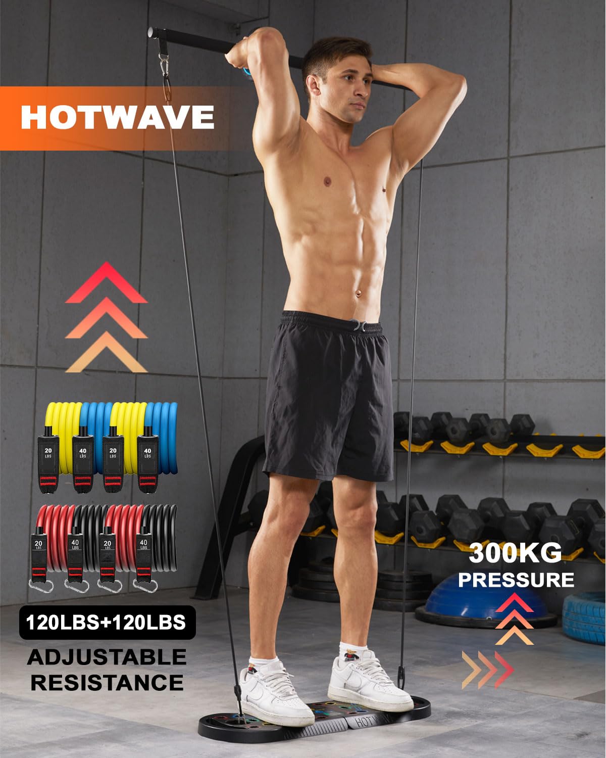 HOTWAVE Portable Exercise Equipment with 18 Gym Accessories.20 in 1 Push Up Board Fitness,Resistance Bands with Ab Roller Wheel,