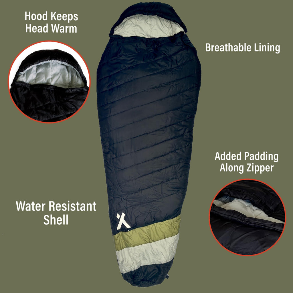 Bear Grylls 15 Degree Sleeping Bag For Adults 3-4 Season, For Cold Weather, Backpacking, Camping, Survival, Hiking, With Compres