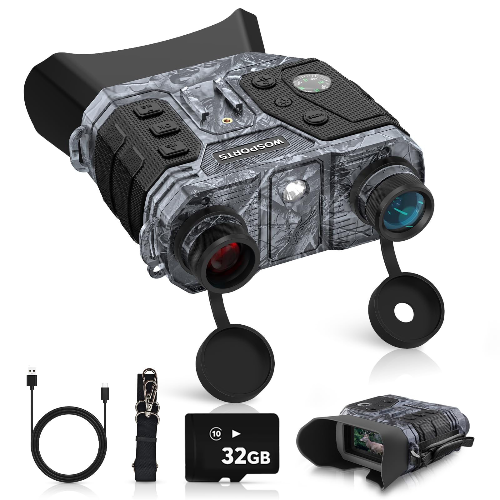 WOSPORTS 4K Night Vision Goggles with 48MP Photo, 3280ft Full Color Vision, 1300ft IR Distance, 3 HD Screen, 10X Optical Zoom, 5