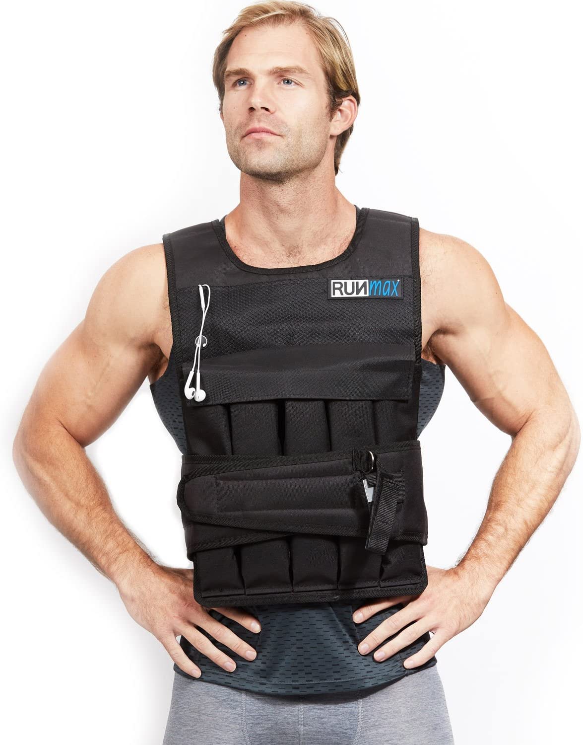 RUNmax 20LBS - 150LBS Adjustable Weighted Vest Wtih Shoulder Pads Option for Men and Women (80LBS WITH SHOULDER PADS)