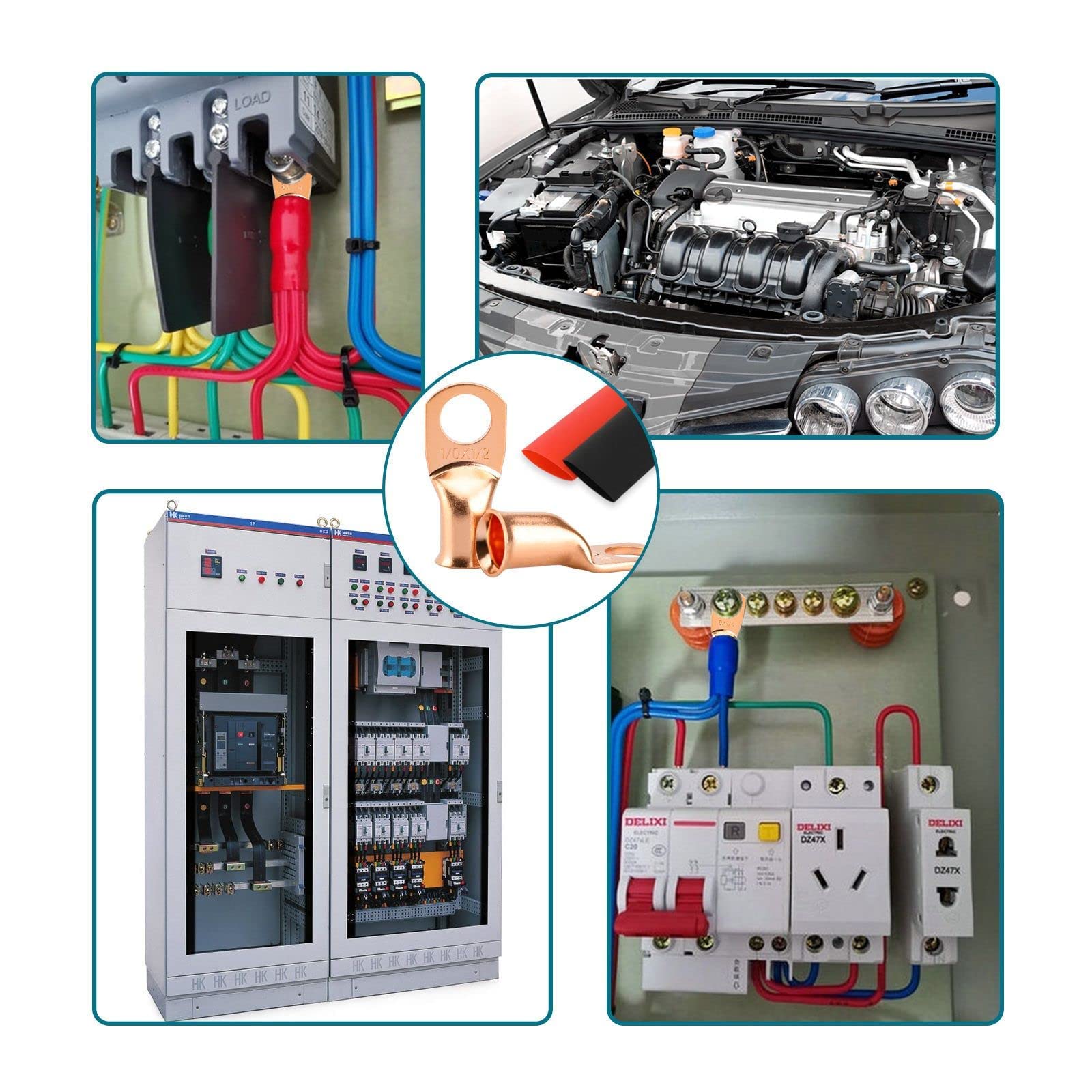 4Pcs Battery Cable Ends, 20 Gauge Wire Connectors 516 Copper Wire Lugs, Bare Copper Eyelets With Heat Shrink Tubing By Housun