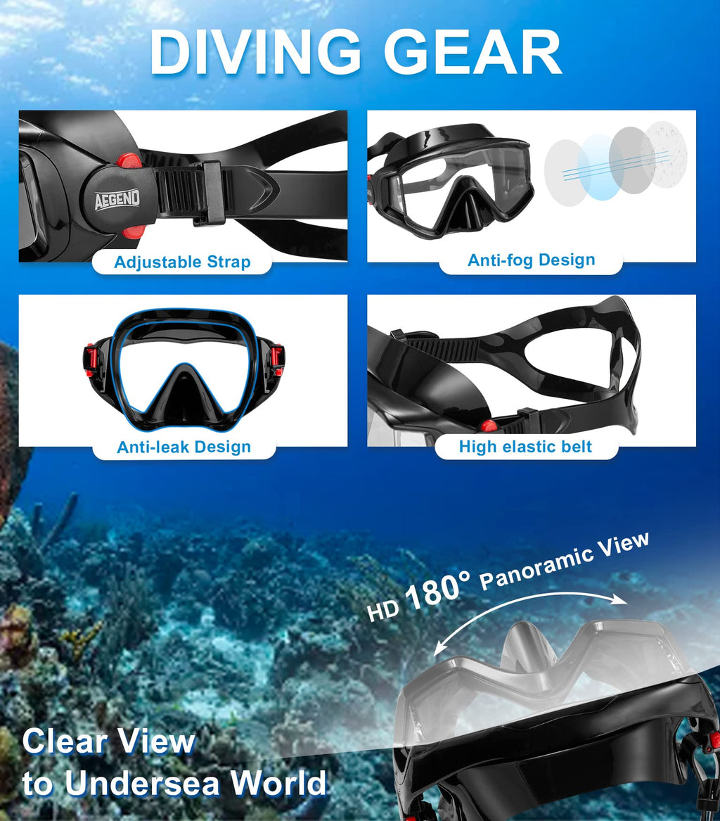 Aegend 2 Pack Snorkeling Gear for Adults, Dry Snorkel Set Panoramic View Enhanced Anti-Leak and Anti-Fog Technology, Adjustable
