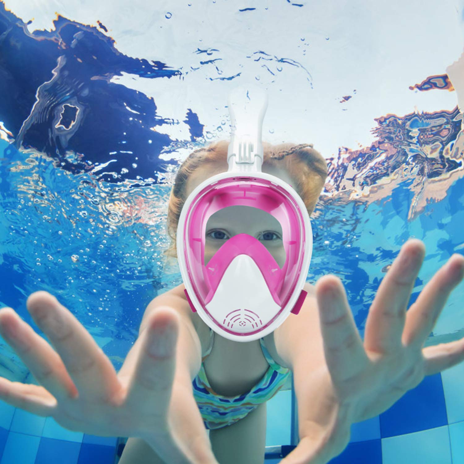 Oumers Newest Version Kids Full Face Snorkel Mask, 180? Panoramic View Snorkeling Mask Set With Safety Free-Breathing System, De