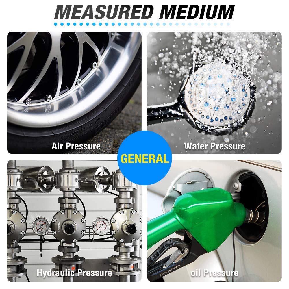 Meanlin Measure 0100Psi Stainless Steel 18 Npt 15 Face Dial, Glycerin Filled Fuel Pressure Gauge, Liquid Filled Pressure Gauge W