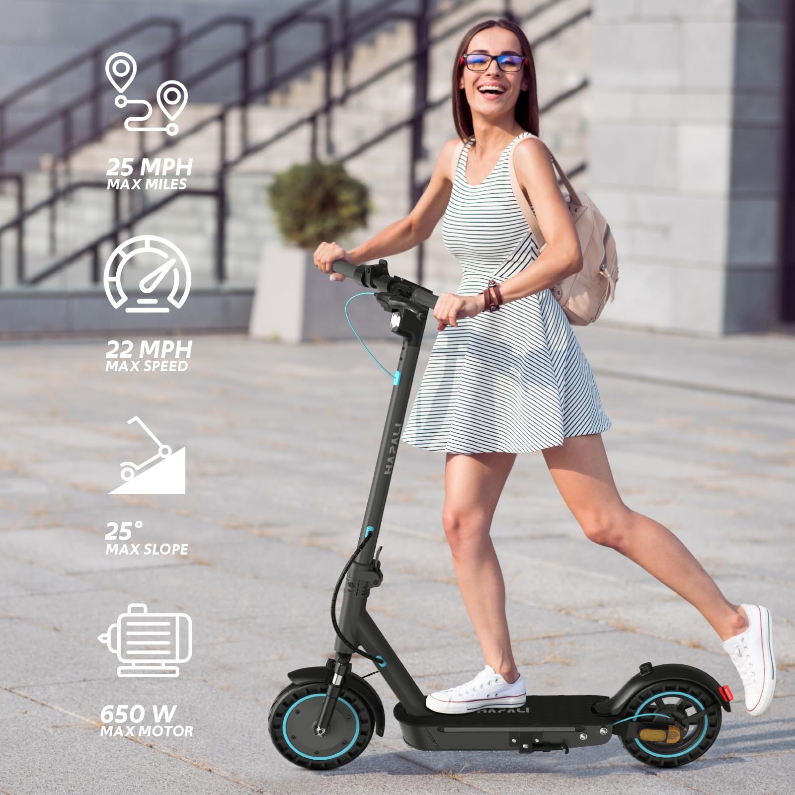 Electric Scooter for Adults, Foldable E-Scooter with Dual Suspension & Front/Rear Turn Signal Lights, 650W Motor, 36V 18AH Batte