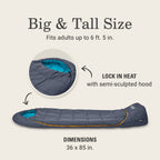 Coleman Big Bay Mummy Sleeping Bag, Cool-Weather 0F/20F/40F, Big & Tall Size With Foot Ventilation For Adults Ideal For Camping,