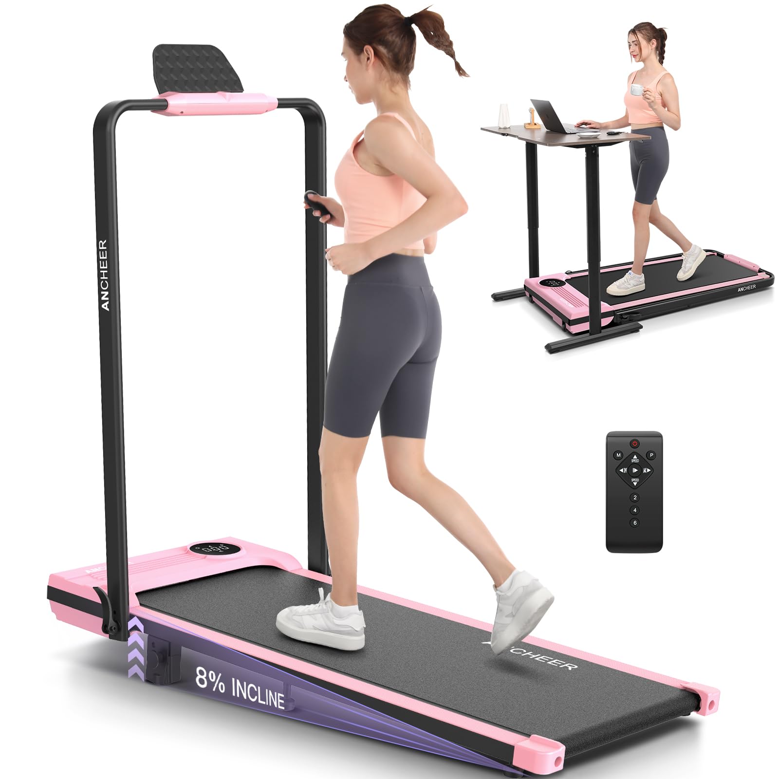 Ancheer Treadmill-Walking Pad-Under Desk Treadmill-4 In 1 Folding Treadmill-Treadmills For Home-Walking Pad Treadmill With Incli