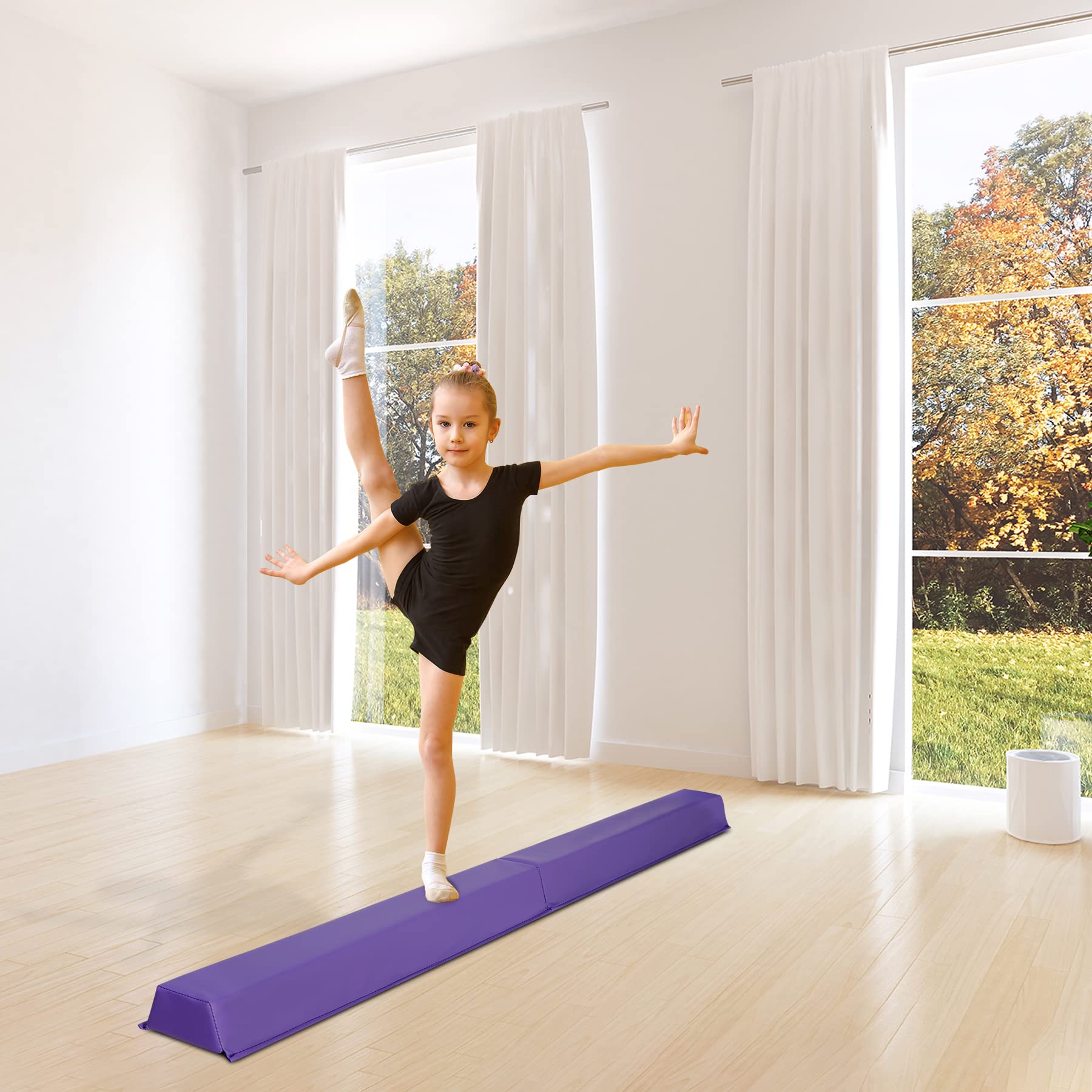 F2C 6Ft Folding Gymnastic Balance Beam, Anti-Slip Base Floor Foam Balance Beam Bar, Gymnastics Equipment For Beginners Practice