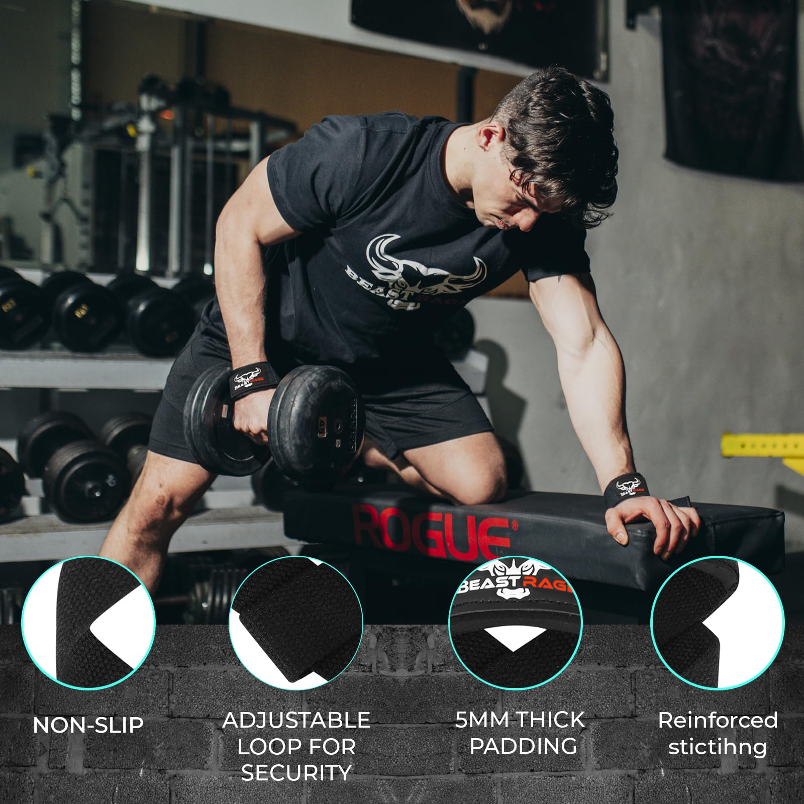 Beast Rage Lifting Straps For Weightlifting, Weight Lifting Straps Gym Power Workouts Lifting Wrist Straps Padded Cotton Men Wom