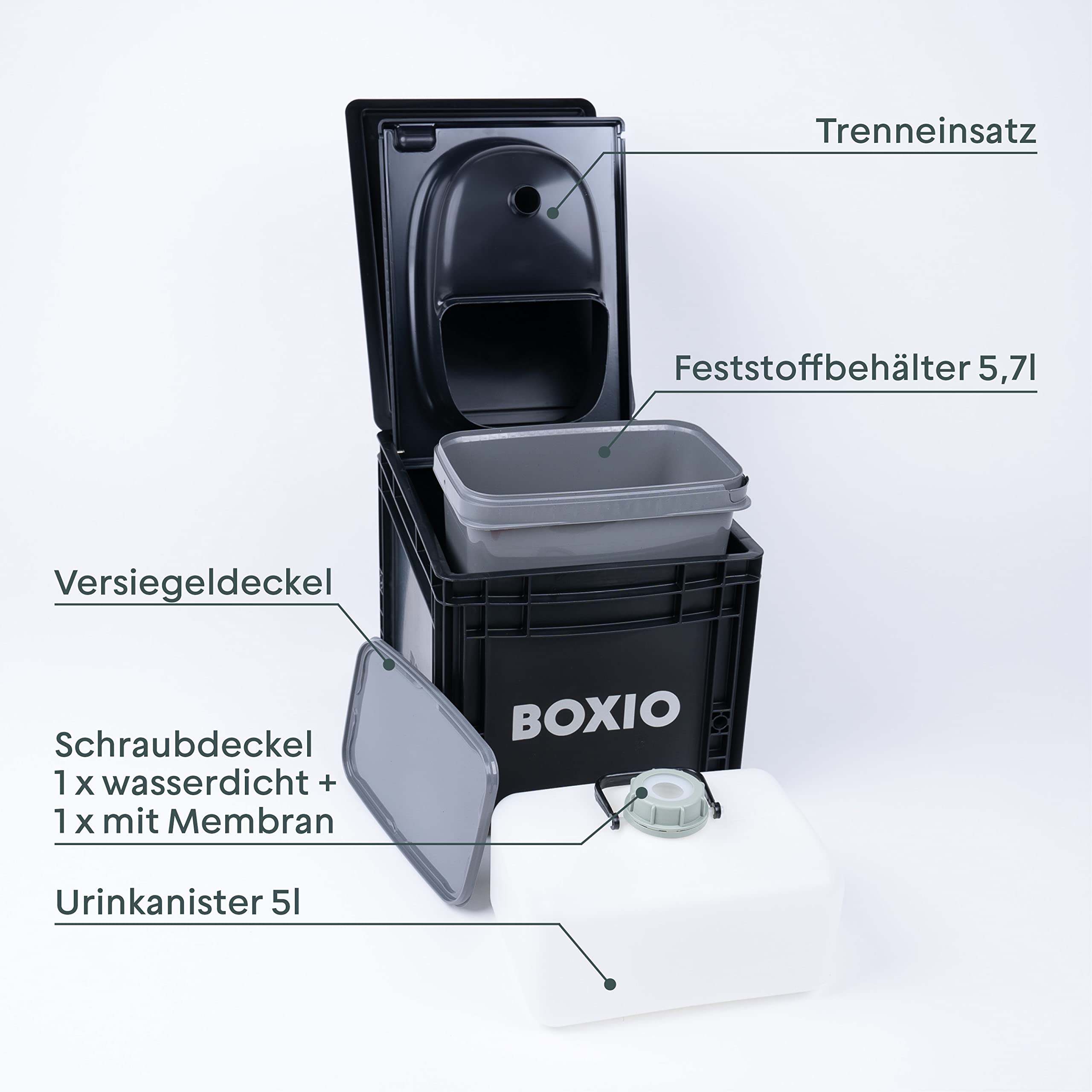 Boxio Toilet Max+ Starter Kit, Portable Camping Toilet, Composting Toilet 14,7 X 11,8 X 11,0, Made In Germany