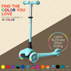 Teal Mini 3 Wheel Scooter for Kids - Lean-to-Steer Kick with LED Light-Up Wheels, Adjustable Handlebar, Wide Anti-Slip Deck, Smo