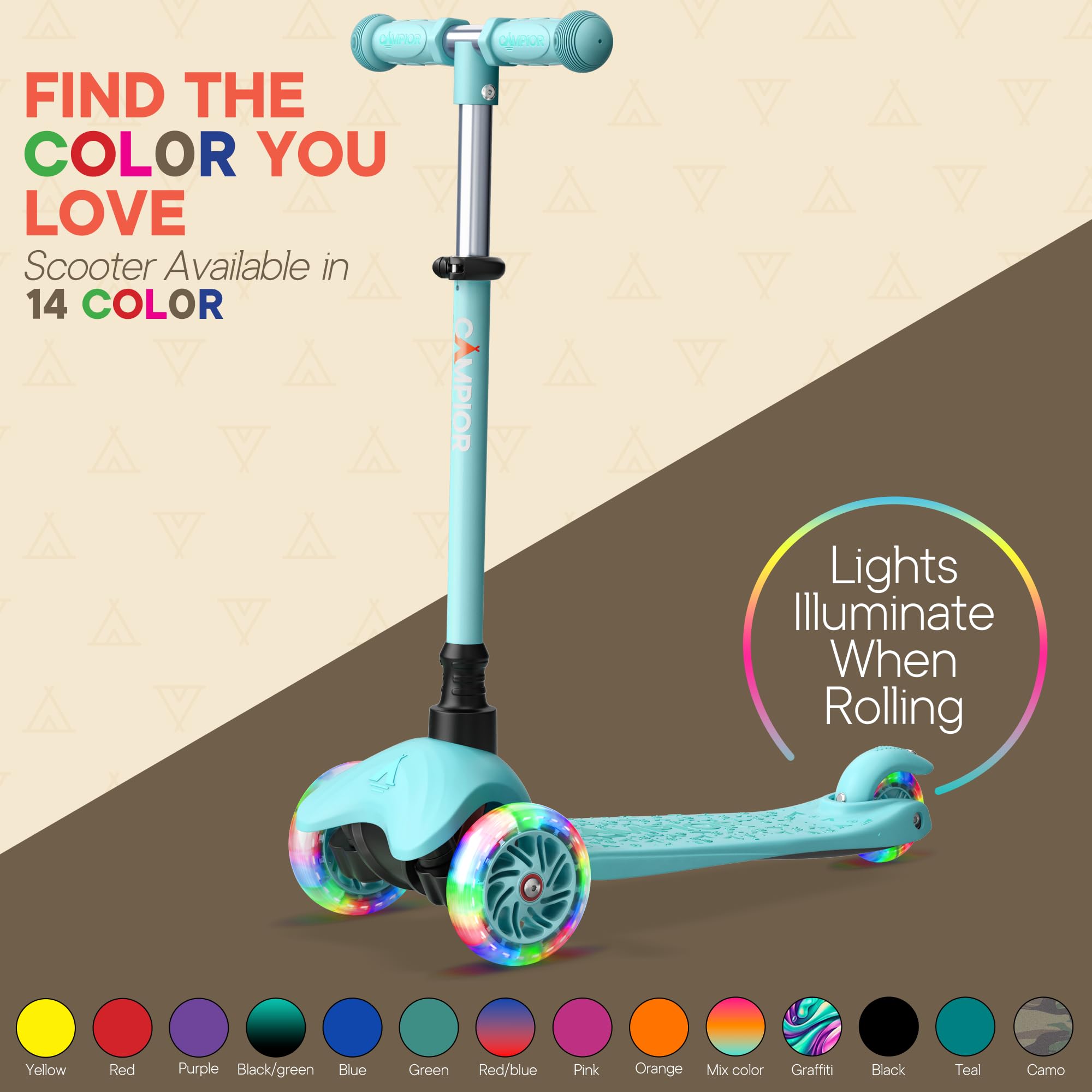 Teal Mini 3 Wheel Scooter for Kids - Lean-to-Steer Kick with LED Light-Up Wheels, Adjustable Handlebar, Wide Anti-Slip Deck, Smo