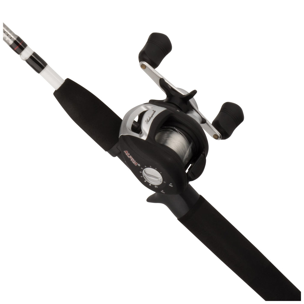 Shakespeare Alpha Baitcasting Reel And 6' Fishing Rod Combo, Low Profile Reel, Right/Left Handle Position, 2-Piece Tubular Glass
